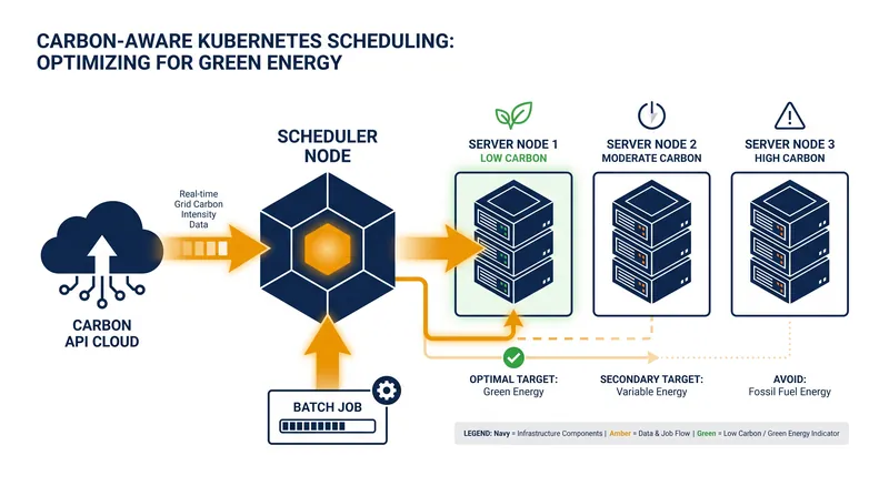 Modern orchestrators like Kubernetes can now evaluate carbon data alongside CPU and memory constraints.