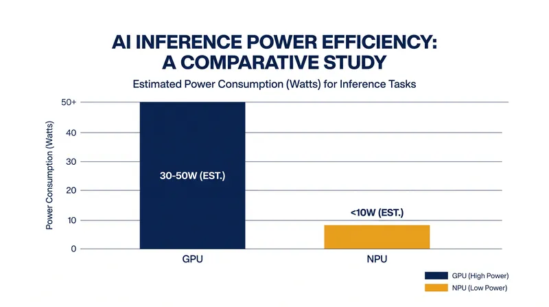 NPUs can perform the same AI inference tasks as a GPU while drawing a fraction of the power, preserving battery life.