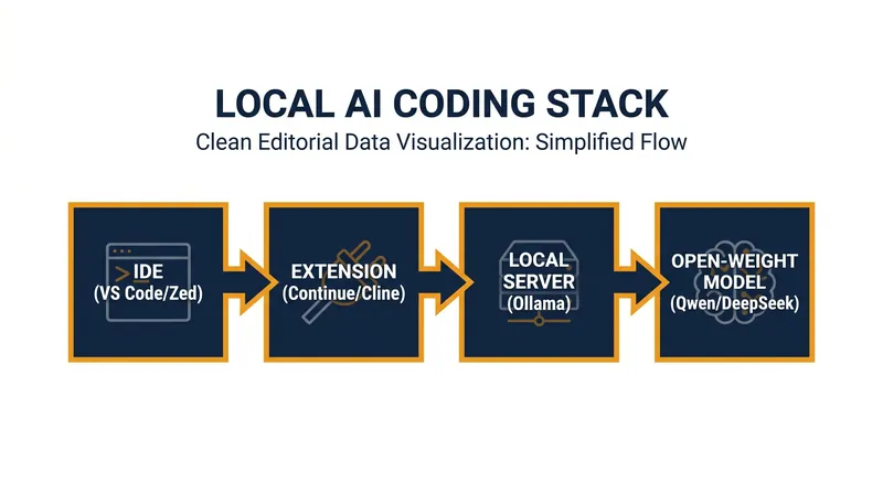The modern local AI stack relies on lightweight inference engines like Ollama to bridge the IDE and the model.