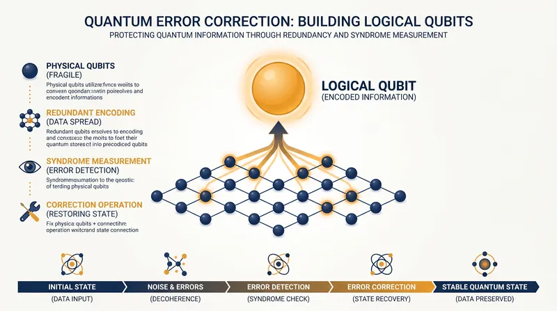 Logical qubits are virtual constructs made by entangling many noisy physical qubits together.