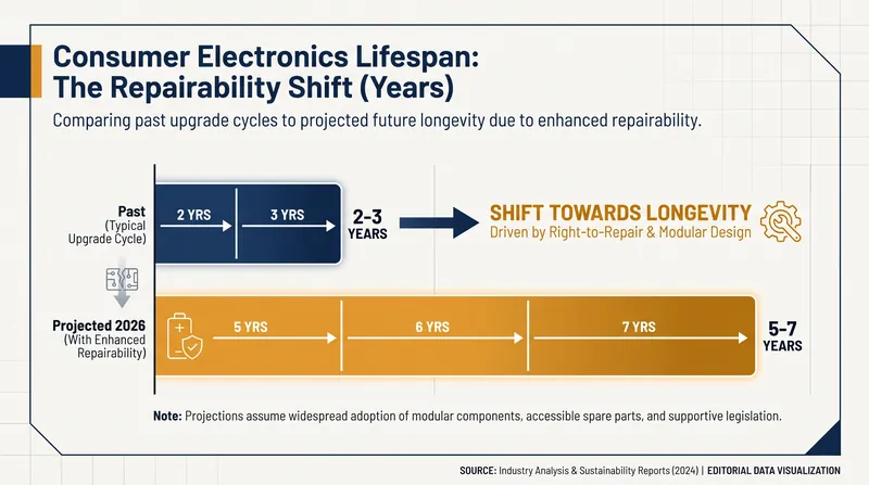 Repairable hardware and extended software support are drastically increasing the average lifespan of consumer electronics.