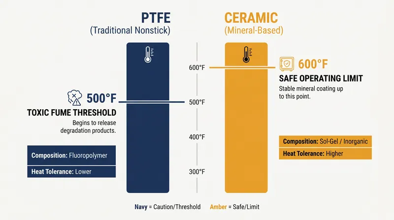 Ceramic coatings offer a higher thermal ceiling before degrading compared to traditional PTFE.