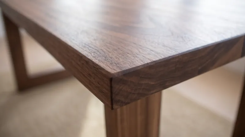 A continuous grain pattern wrapping around an edge is a key indicator of genuine solid wood.