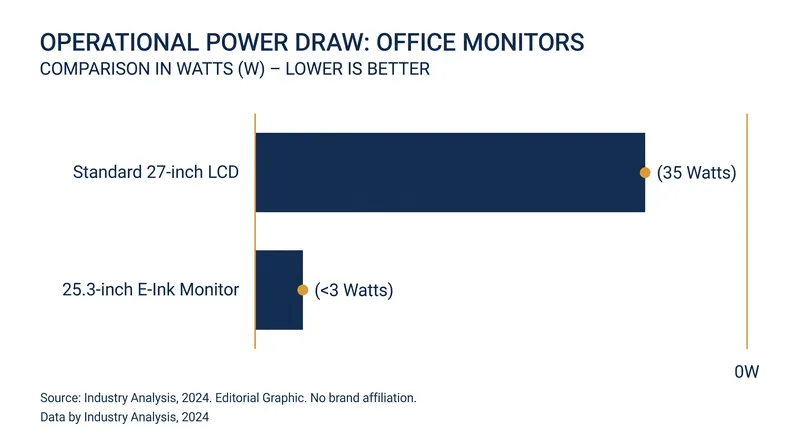 Because they only draw power when pixels change state, E-Ink monitors consume a fraction of the energy of traditional displays.