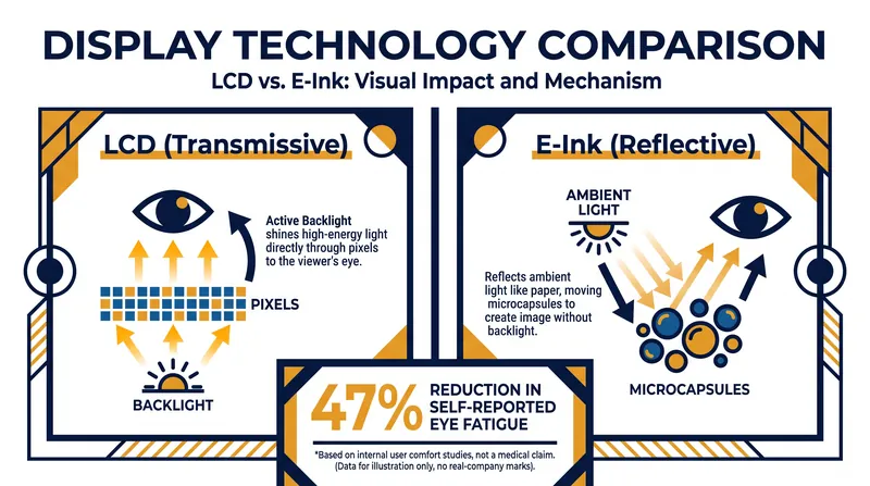 How reflective E-Ink technology eliminates the backlight exposure that drives Computer Vision Syndrome.