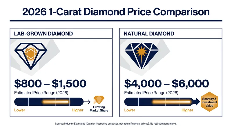 The price gap between lab-grown and natural diamonds has widened to over 80 percent in 2026.