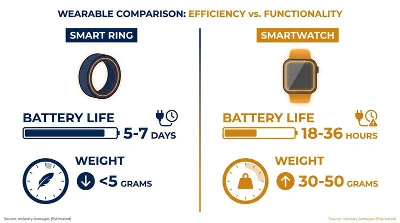 Smart rings trade screen interactivity for multi-day battery life and a nearly weightless form factor.