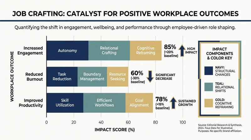 Research consistently links job crafting to higher engagement and lower emotional exhaustion.