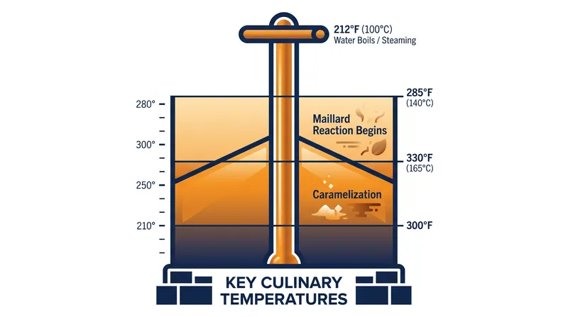 Because water boils at 212°F, surface moisture prevents food from reaching the temperatures required for browning.