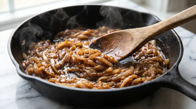 Adding a pinch of baking soda raises the pH of onions, dramatically accelerating the browning process.