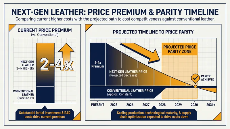 While currently carrying a premium, next-gen leathers are projected to reach price parity with conventional materials by 2030.