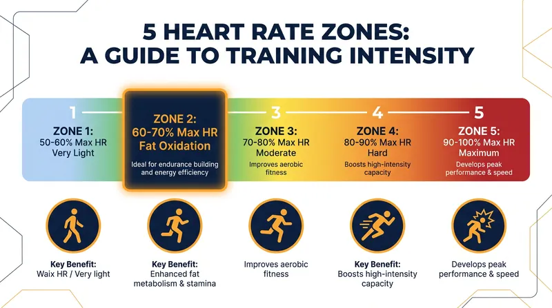 Zone 2 sits just below the threshold where the body shifts from burning fat to burning carbohydrates.