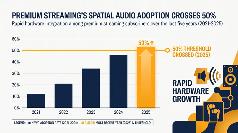 The proliferation of compatible consumer hardware has driven the spatial audio boom.