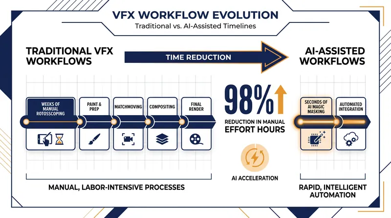 AI drastically reduces the time required for complex post-production tasks.