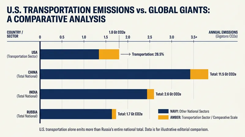 If treated as a sovereign nation, the U.S. transportation sector would be the fifth-largest emitter of greenhouse gases globally.