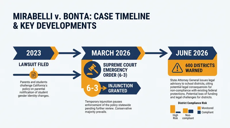 The legal timeline leading to the current standoff over student gender identity disclosure.