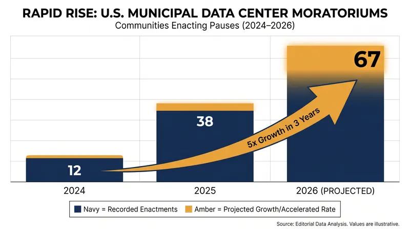 At least 67 U.S. communities have enacted temporary moratoriums on data centers as local pushback grows.