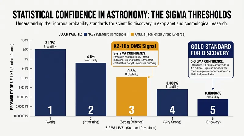 The initial detection of DMS reached a 3-sigma confidence level, falling short of the 5-sigma threshold required for a formal scientific discovery.