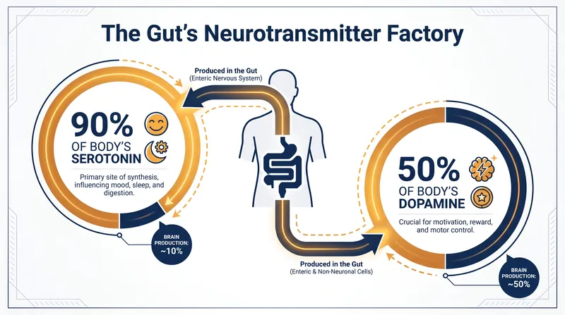 The enteric nervous system produces the vast majority of the body's serotonin, a key neurotransmitter for mood regulation.