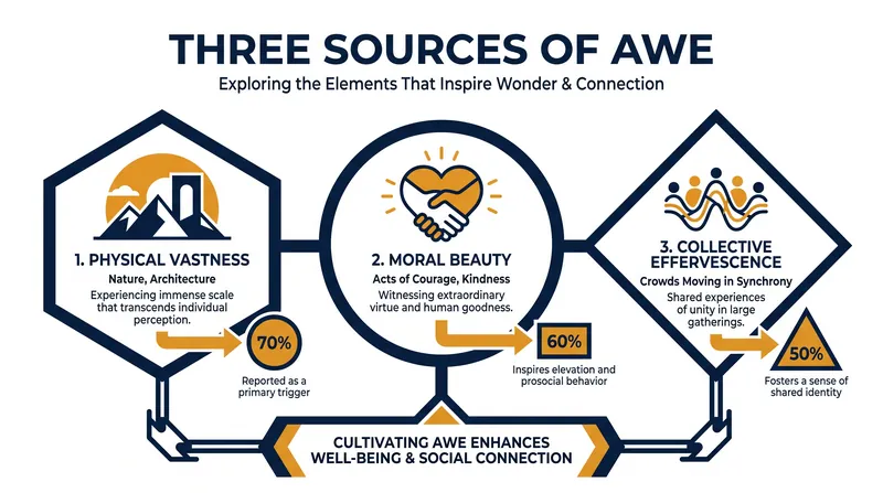 Everyday awe can be triggered by nature, human kindness, or moving in synchrony with others.