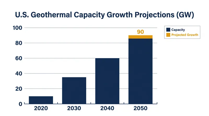 Projected growth of U.S. geothermal electricity-generating capacity through 2050.