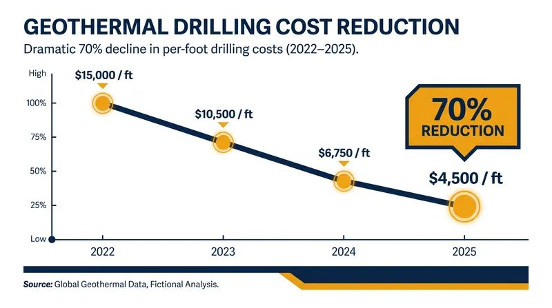 Advances in drill bit technology and horizontal techniques have slashed the cost of geothermal drilling by 70% since 2022.