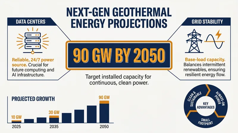 The Department of Energy projects that advanced geothermal could supply 90 gigawatts of clean, firm power to the U.S. grid by 2050.