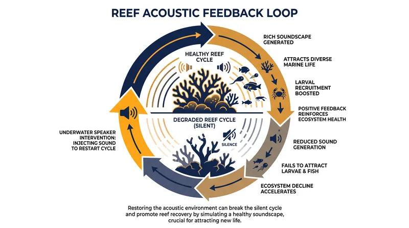 Acoustic enrichment breaks the negative feedback loop of reef degradation by artificially restoring the habitat's homing beacon.