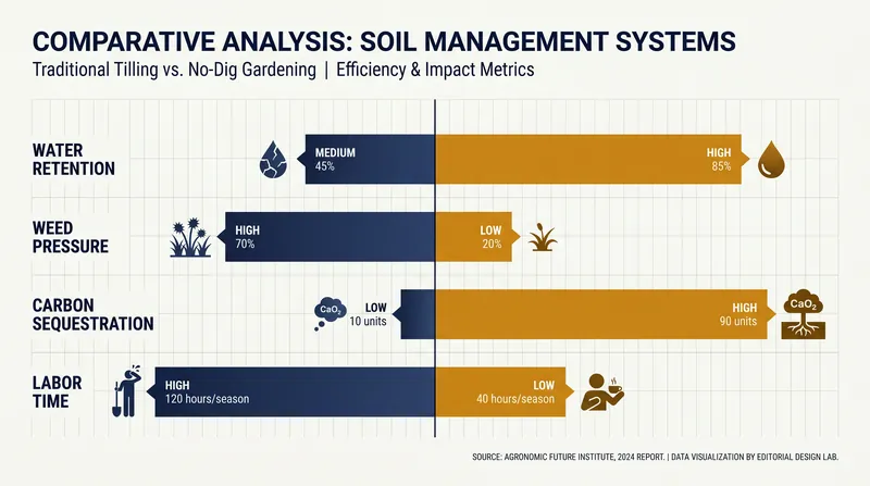 No-dig methods dramatically reduce labor and weed pressure while increasing carbon sequestration.
