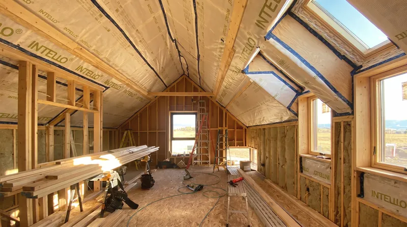 Thick, continuous insulation and triple-pane windows form a thermal barrier against extreme outside temperatures.