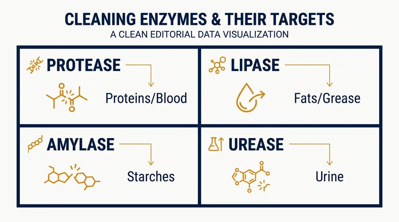 Different household messes require different specialized enzymes to break them down effectively.
