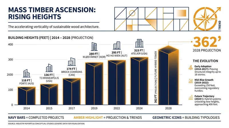 The race to the sky: Mass timber structures are rapidly breaking height records as engineering techniques evolve.