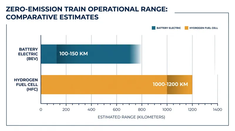 Hydrogen trains offer significantly longer operational ranges than their battery-electric counterparts.
