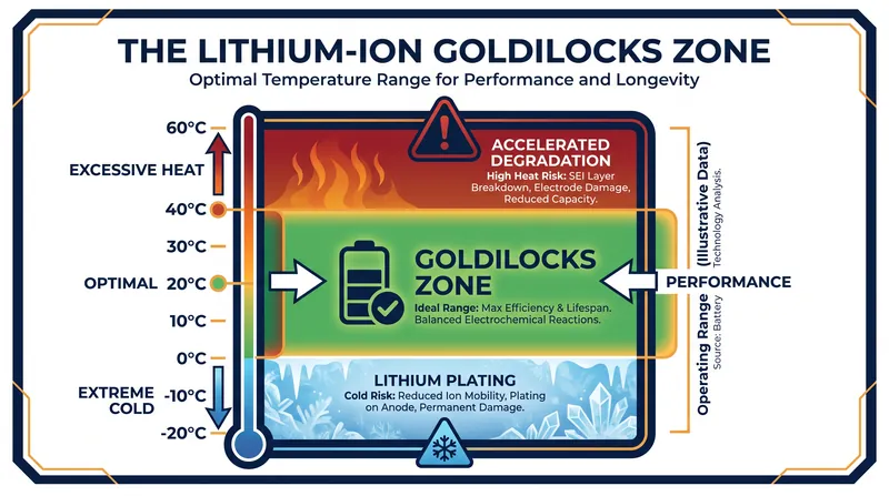 Lithium-ion cells degrade rapidly when exposed to extreme heat, making active thermal management critical.