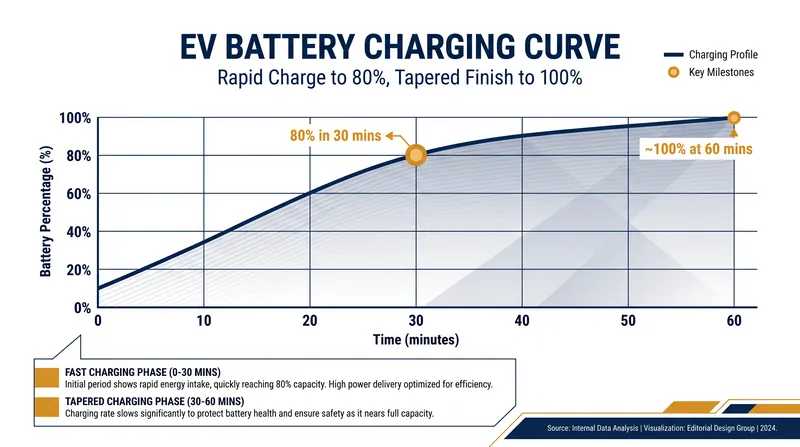 The 80/20 Rule: Charging slows down dramatically after 80% to protect battery health.