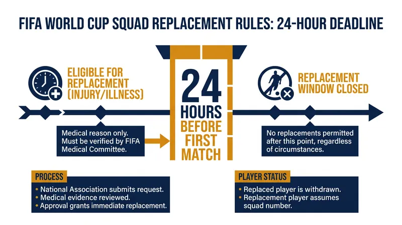FIFA regulations provide a narrow window for managers to replace injured players before the tournament begins.