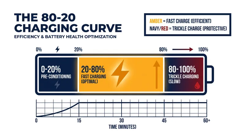 The 80-20 rule: DC fast charging slows down dramatically after 80 percent to protect the battery's health.