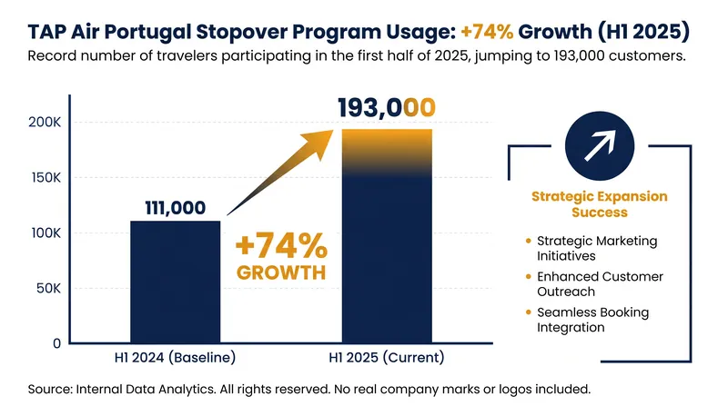 TAP Air Portugal saw a massive 74% year-over-year increase in stopover bookings in early 2025.