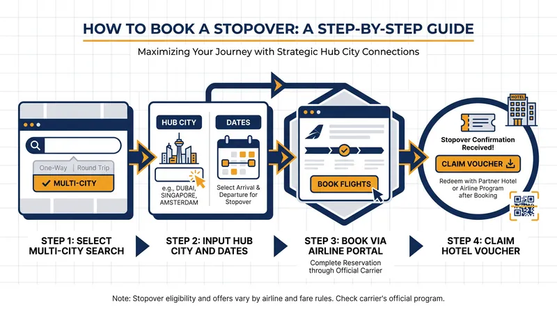 Booking a stopover requires using the multi-city search function rather than a standard round-trip query.
