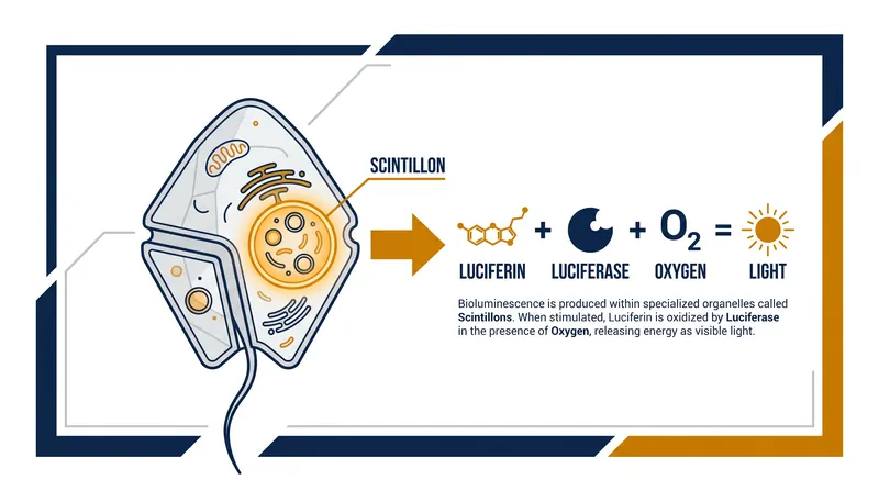 The chemical reaction that produces bioluminescence occurs inside specialized organelles called scintillons.