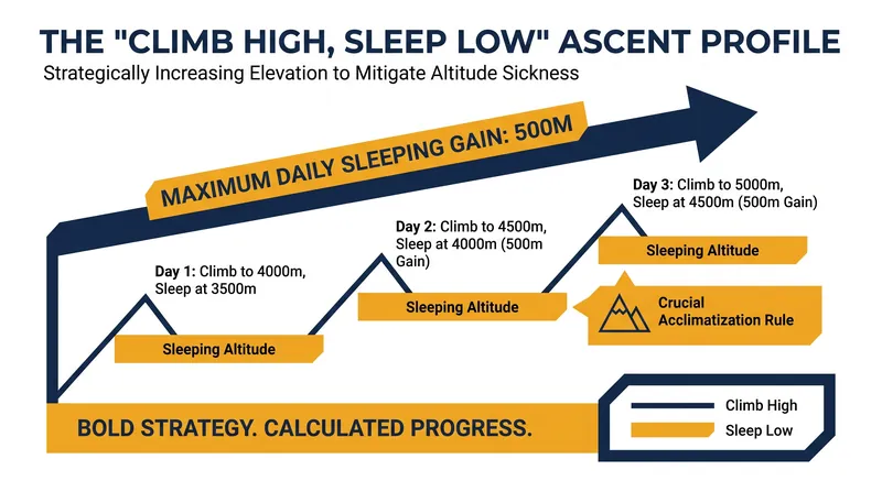 Medical guidelines recommend limiting sleeping elevation gains to 500 meters per day to prevent altitude illness.