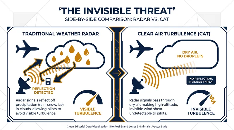 Why traditional weather radar fails to detect clear-air turbulence.