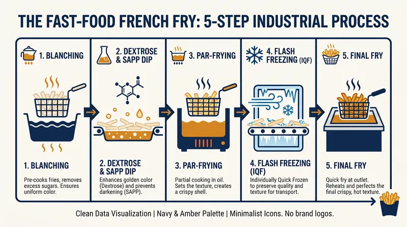 The industrial journey of a potato from the farm to the deep fryer.