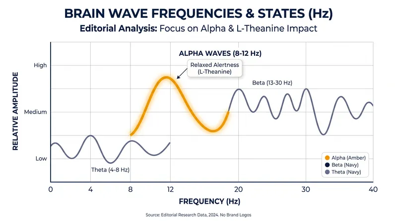 L-theanine significantly increases alpha brain wave activity, a state associated with wakeful relaxation.
