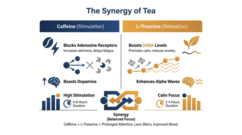How caffeine and L-theanine balance each other in the human nervous system.