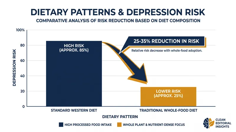 Observational data indicates a significantly lower risk of depression among those consuming traditional, whole-food diets.
