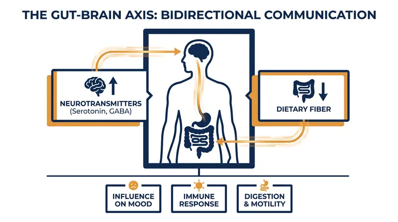 The gut-brain axis relies on the vagus nerve and biochemical signals to link digestion and mood.