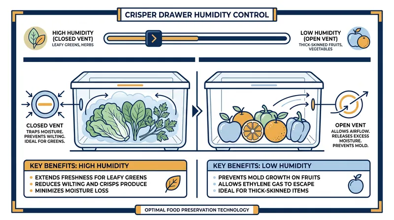 Crisper drawers manage moisture and airflow to create specialized microclimates.