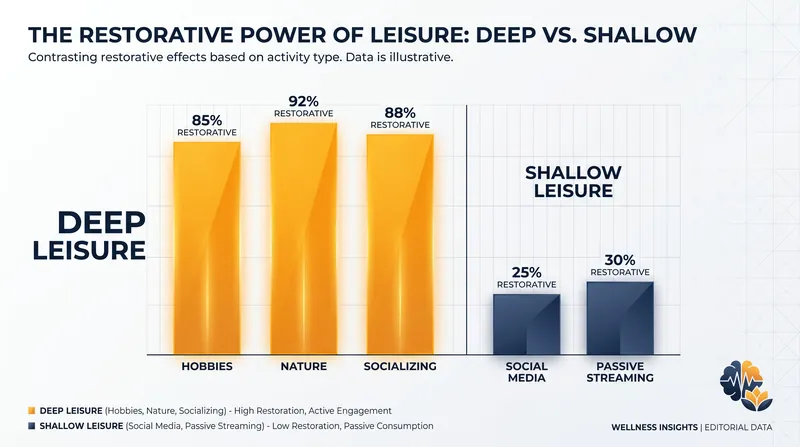 Deep leisure provides significantly higher psychological restoration compared to the passive consumption of shallow leisure.