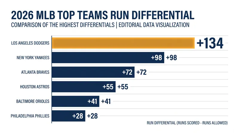 The Los Angeles Dodgers lead the major leagues with a staggering +134 run differential.